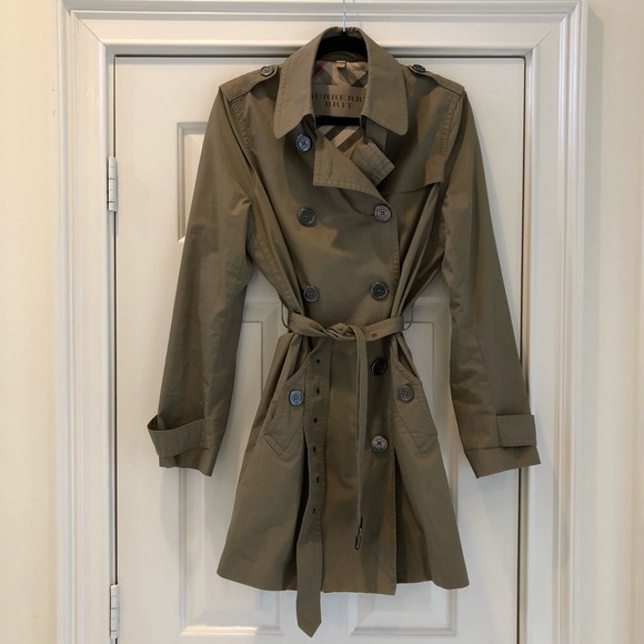 Burberry Jackets & Blazers - Burberry Brit Olive Cotton Trench Coat, US 12
